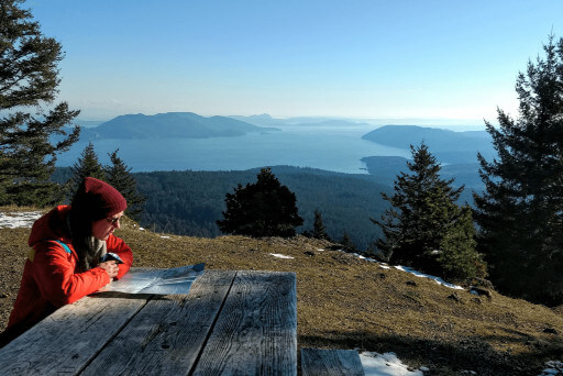 On top of Mount Constitution on Orcas Island.