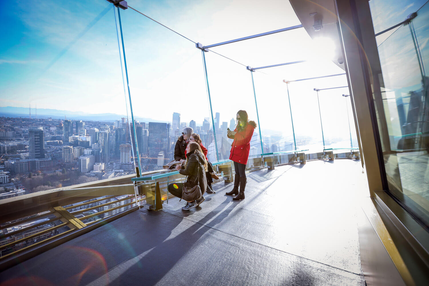 A group of people visit the Space Needle in Seattle